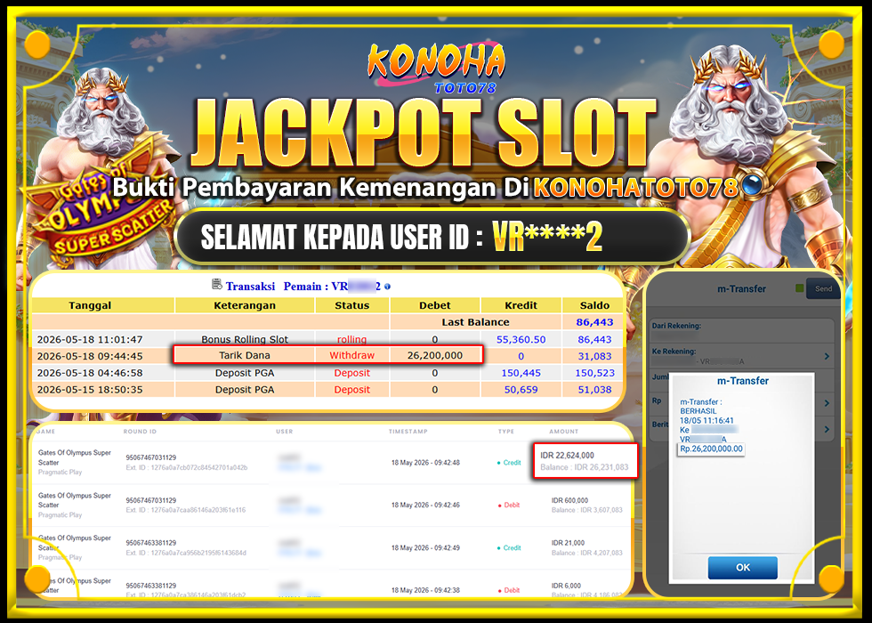 KONOHATOTO78 JACKPOT GATES OF OLYMPUS SUPER SCATTER Rp.26.200.000 LUNAS